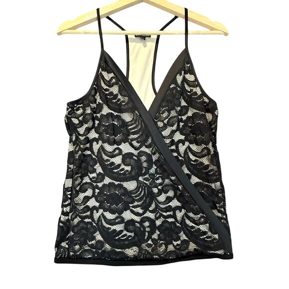Express Black Lace Surplice Top Cami Blouse Faux Wrap Evening M Medium - Picture 1 of 9